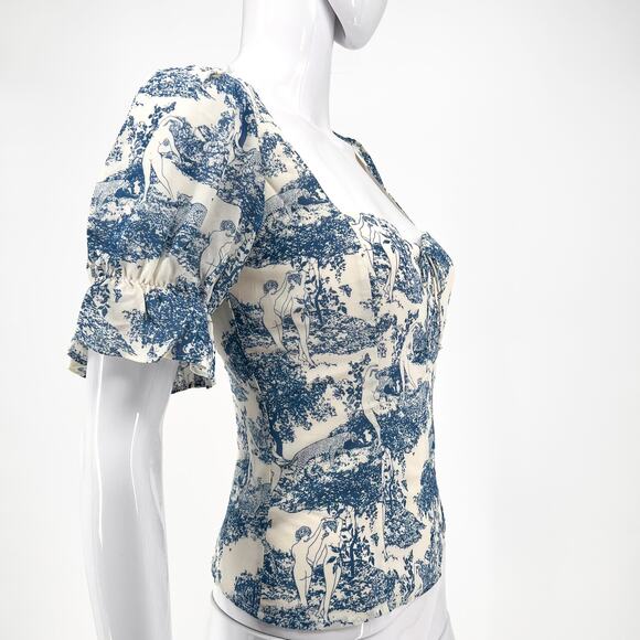 Reformation Delevan Pastoral Print Puff Sleeve Top Women’s Size 4 Sweetheart - Picture 5 of 5